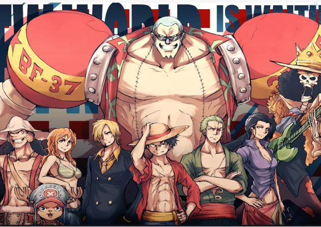 Dessin de l'équipage au chapeau de paille, ils sont les personnages principaux de l'oeuvre One Piece